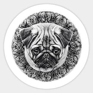 Mandala - Pug B&W Sticker